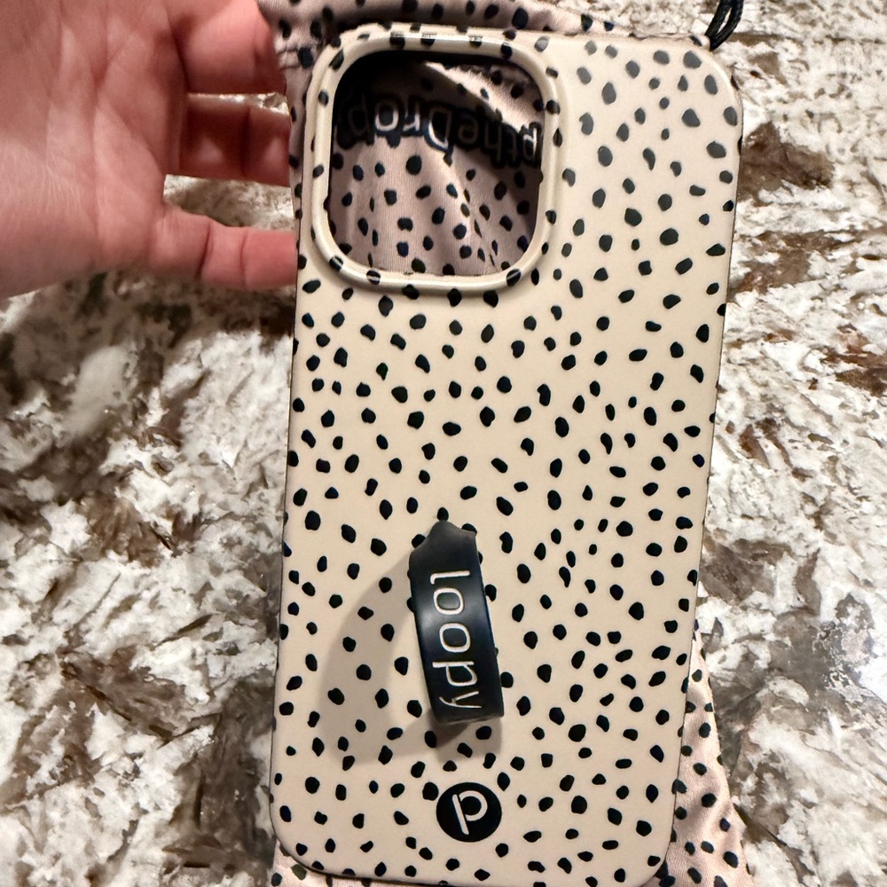 Loopy iPhone 16 Pro Max Case, Mocha Dots, righty